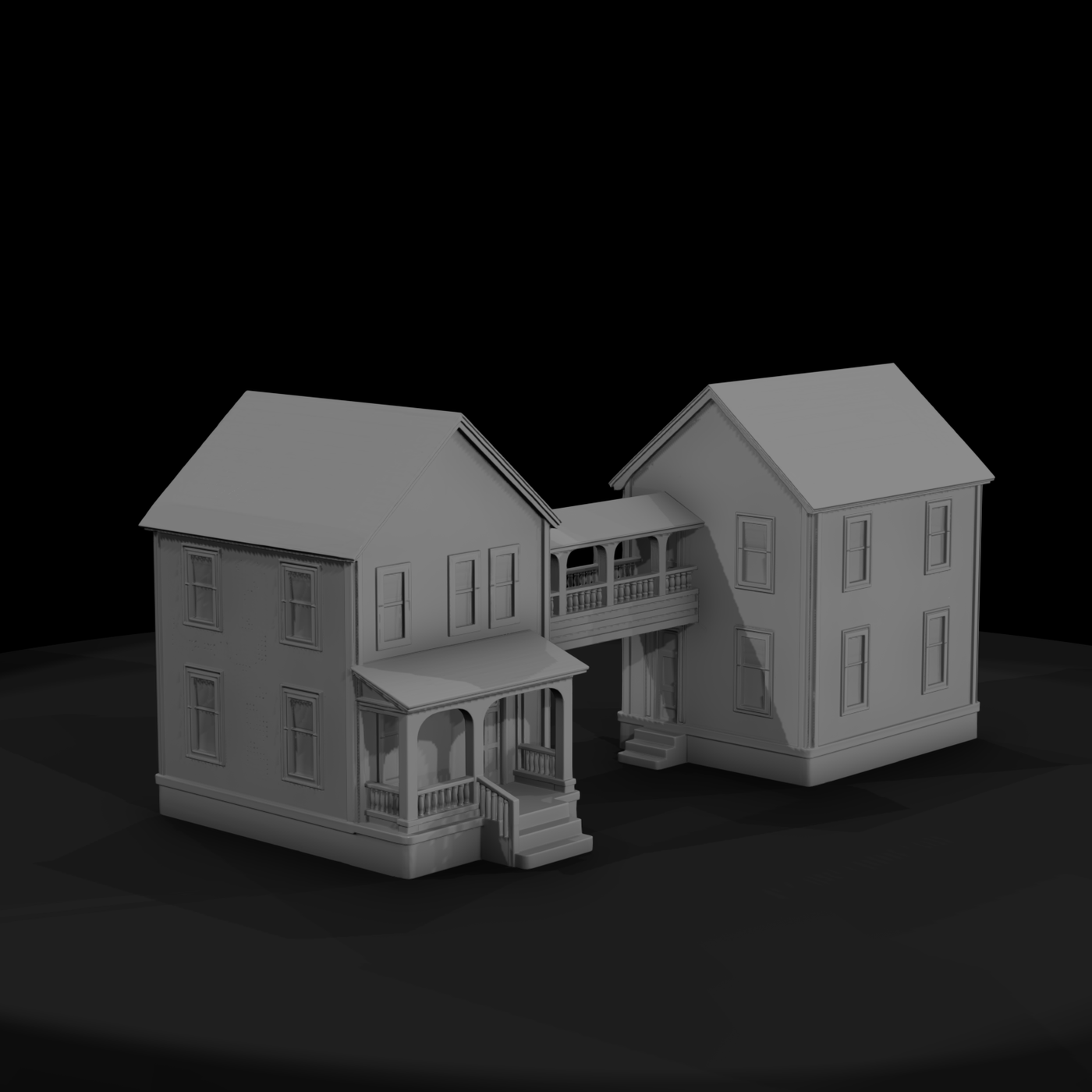 Low-Poly Suburban Duplex House (HO 1:87) for Dioramas