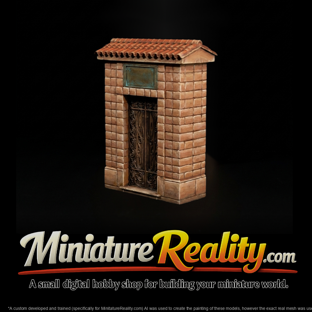 Mediterranean stone doorway with tiled roof