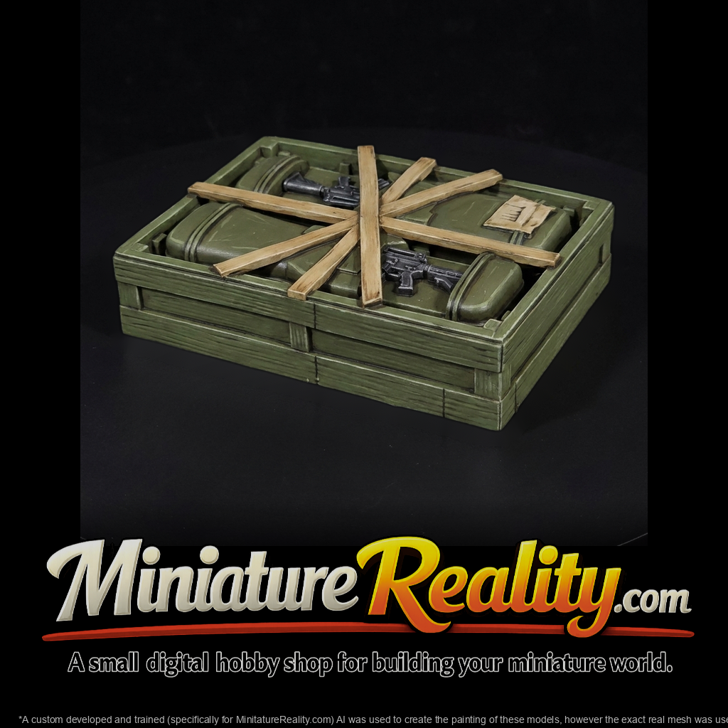 Military shipping crate with rifle cases pro