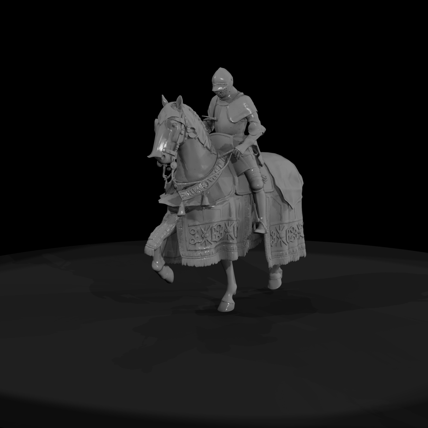 Mounted Medieval Knight on Barded Horse