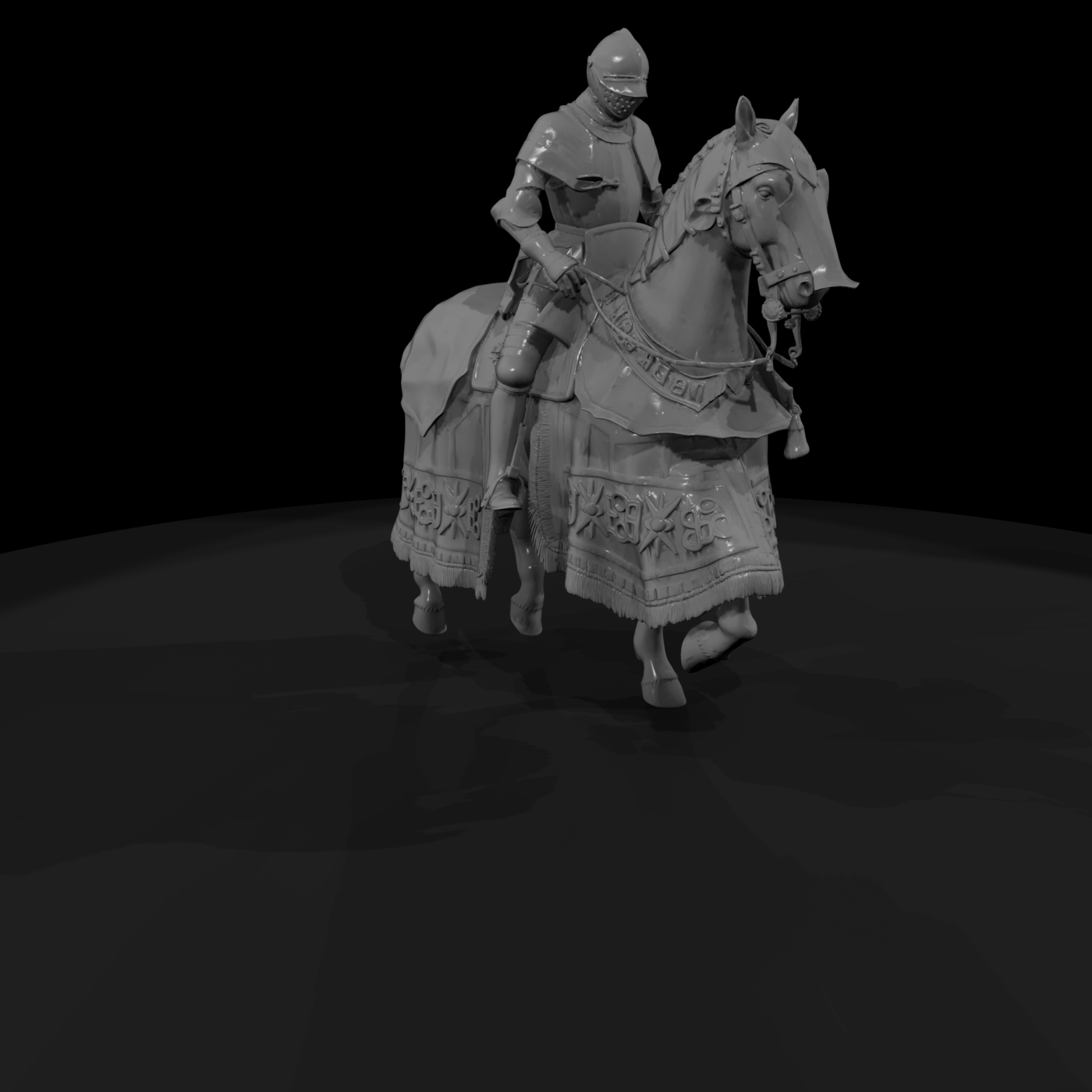 Mounted Medieval Knight on Barded Horse
