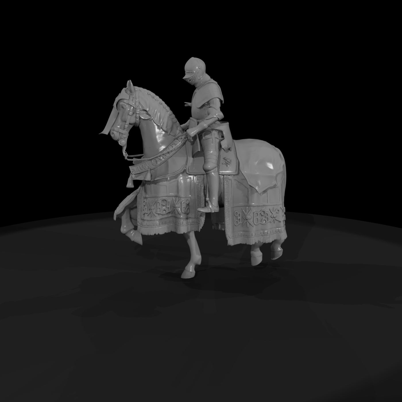 Mounted Medieval Knight on Barded Horse