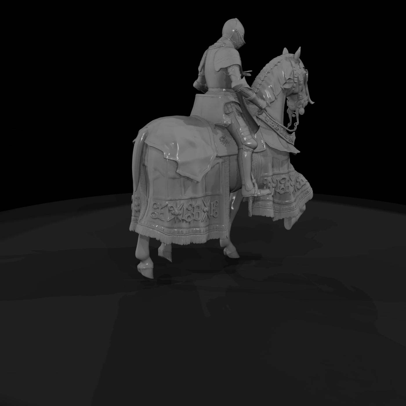 Mounted Medieval Knight on Barded Horse