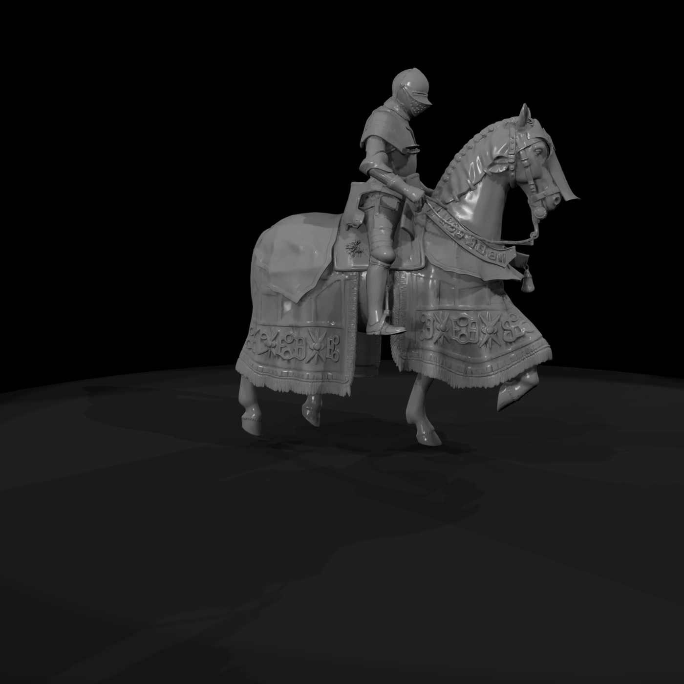 Mounted Medieval Knight on Barded Horse