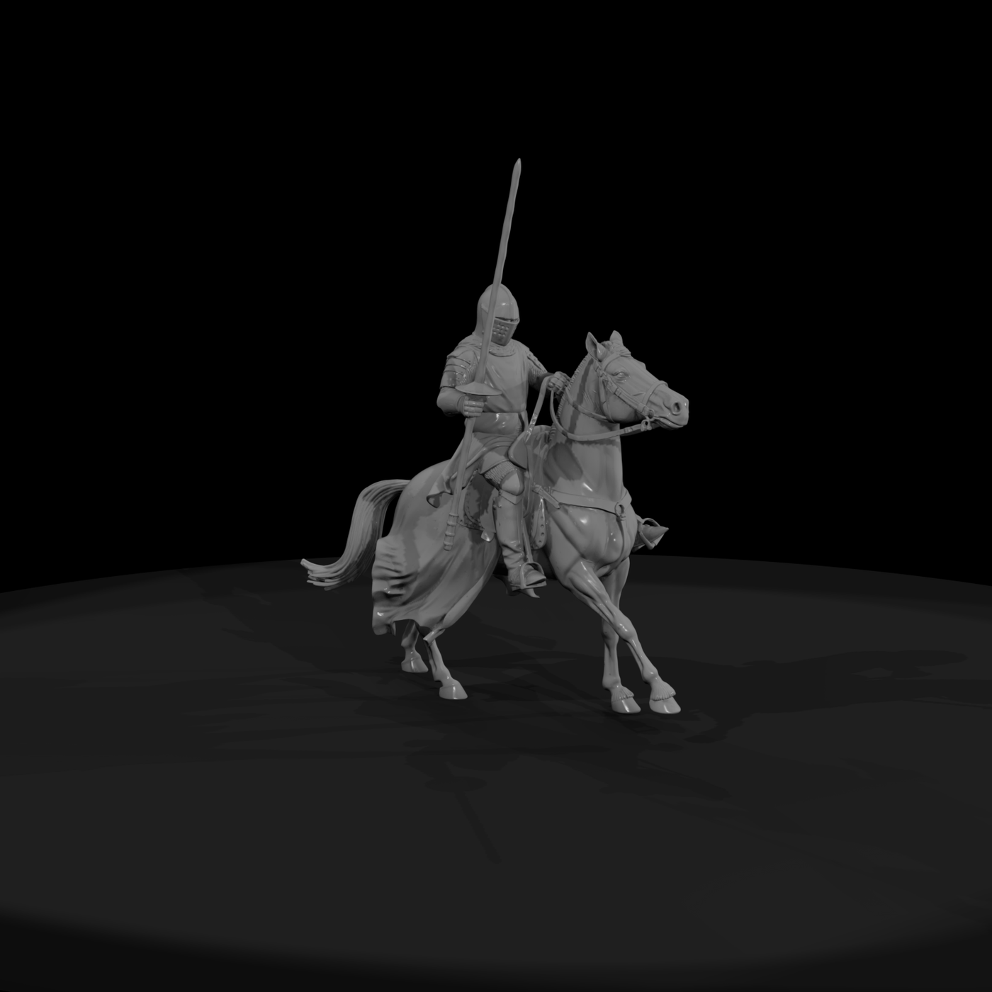 Mounted medieval knight on horse with lance