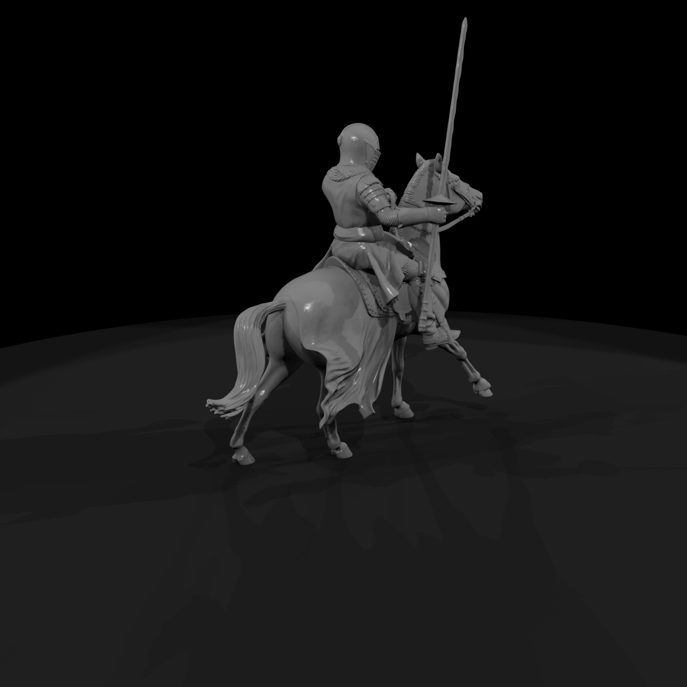 Mounted medieval knight on horse with lance