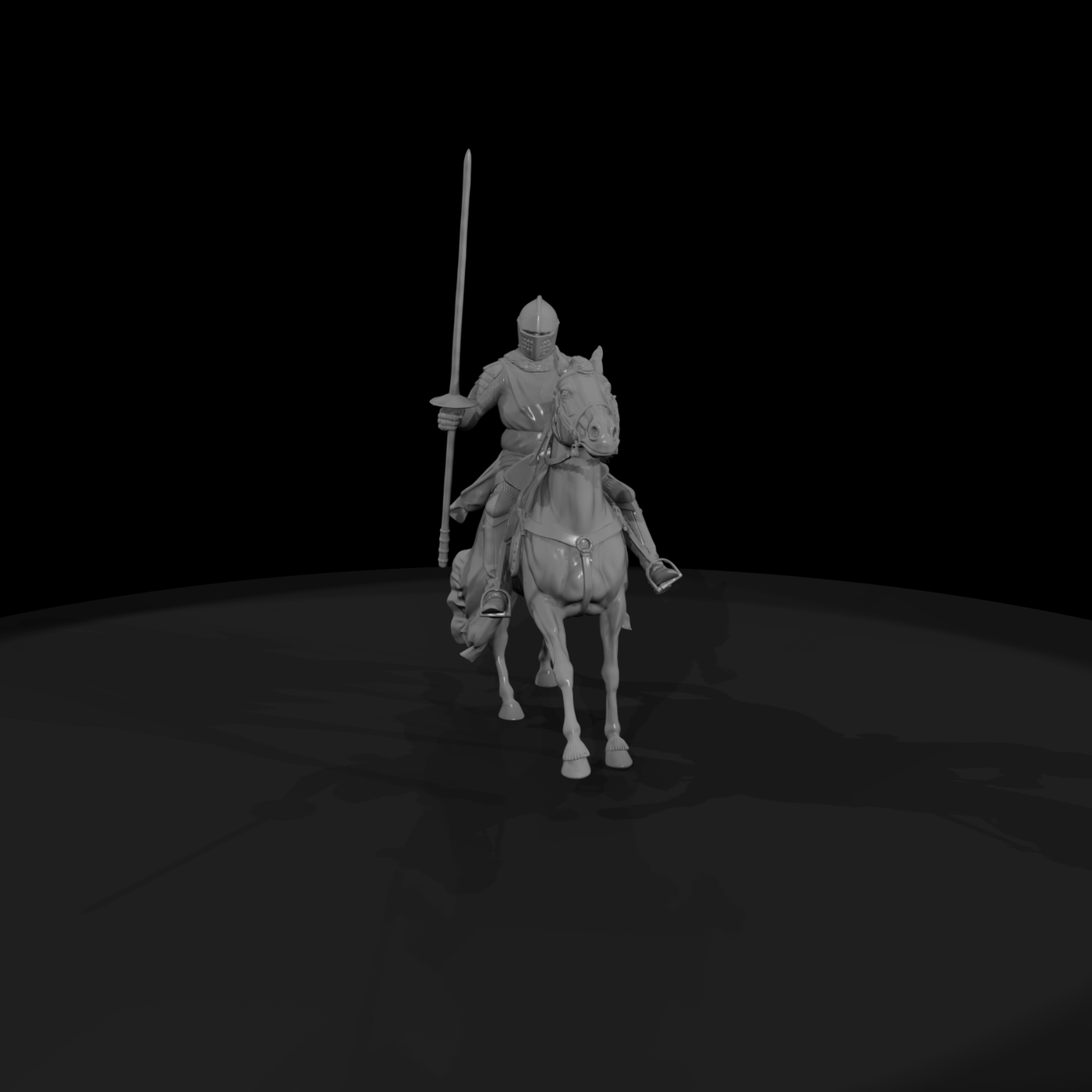 Mounted medieval knight on horse with lance