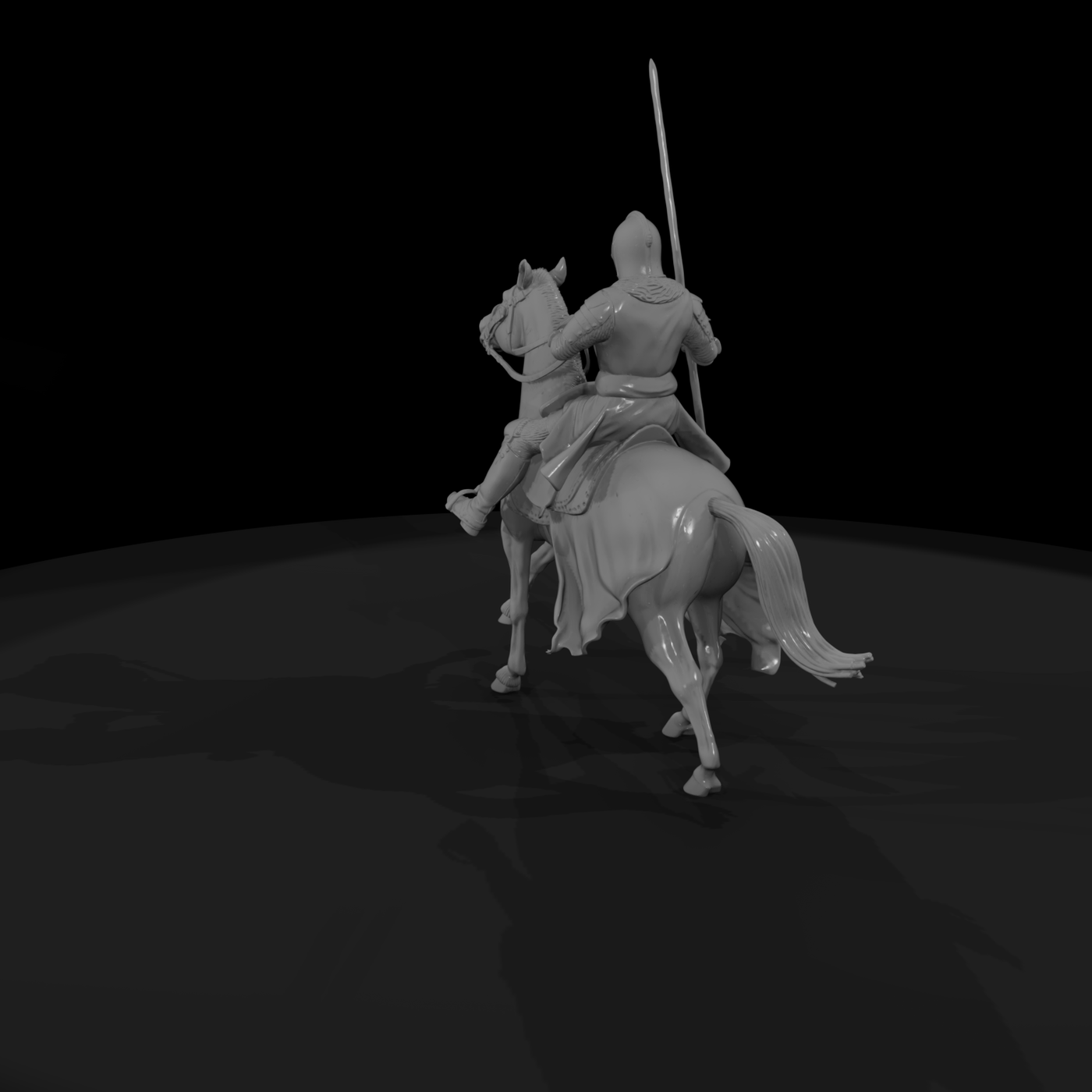 Mounted medieval knight on horse with lance