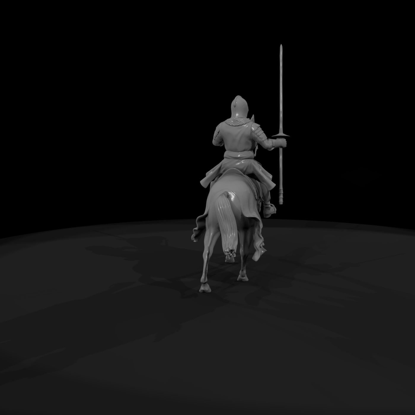 Mounted medieval knight on horse with lance