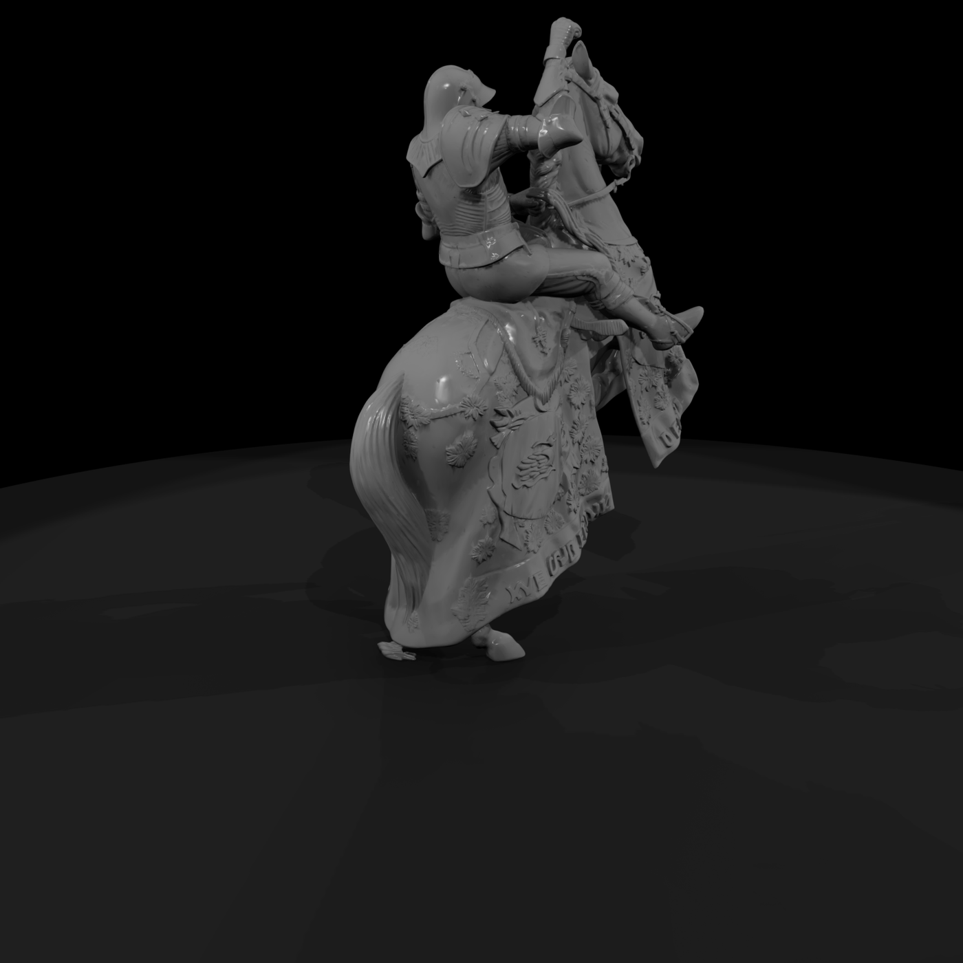 Mounted medieval knight on rearing horse