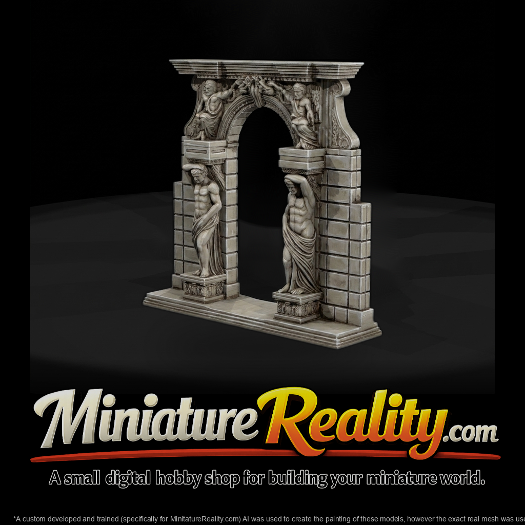 Neoclassical carved stone archway with atlantes — di