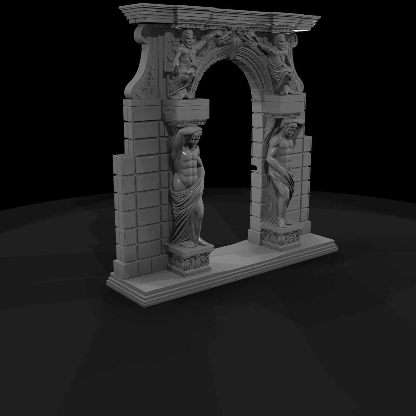 Neoclassical carved stone archway with atlantes — di