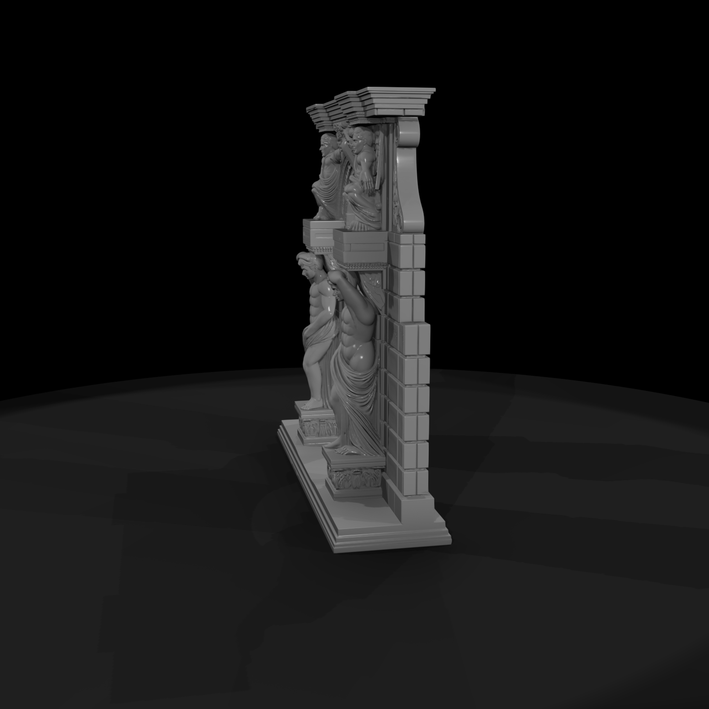 Neoclassical carved stone archway with atlantes — di