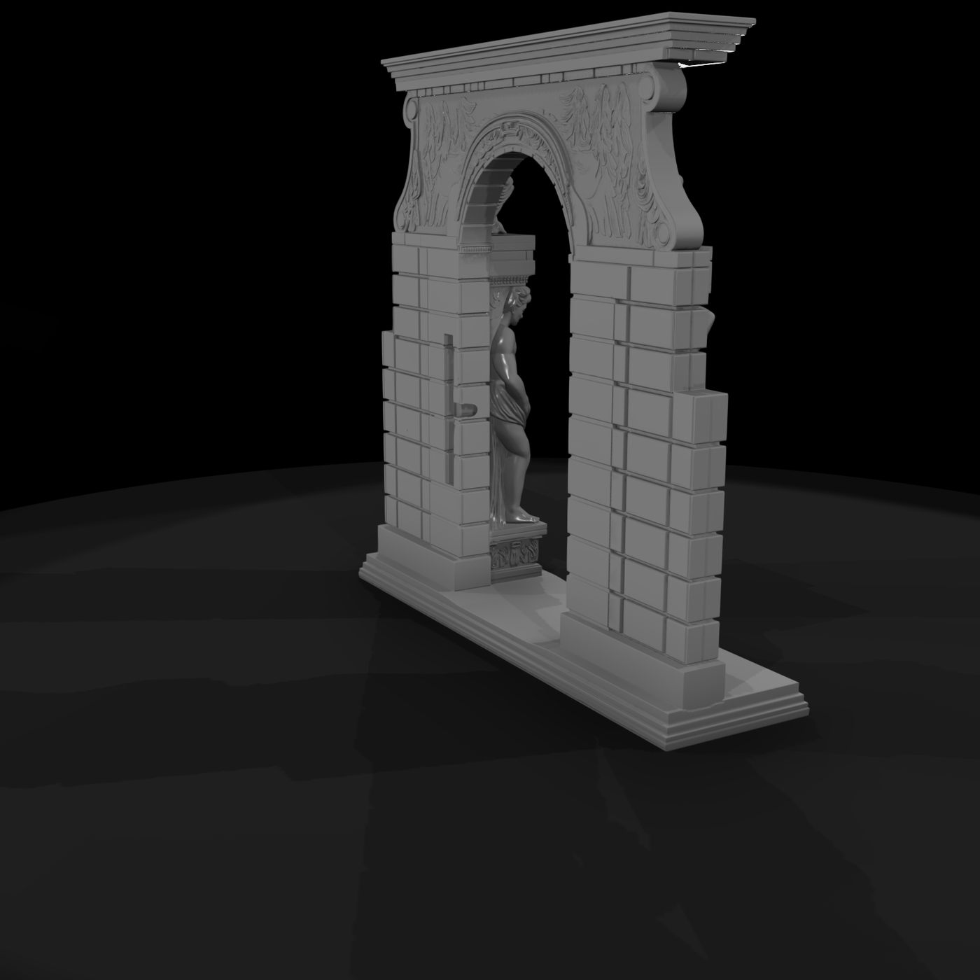 Neoclassical carved stone archway with atlantes — di