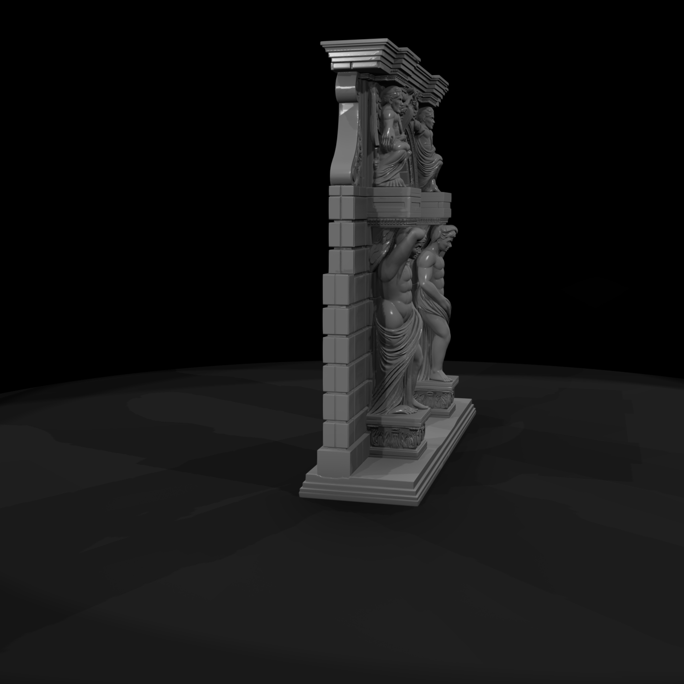 Neoclassical carved stone archway with atlantes — di
