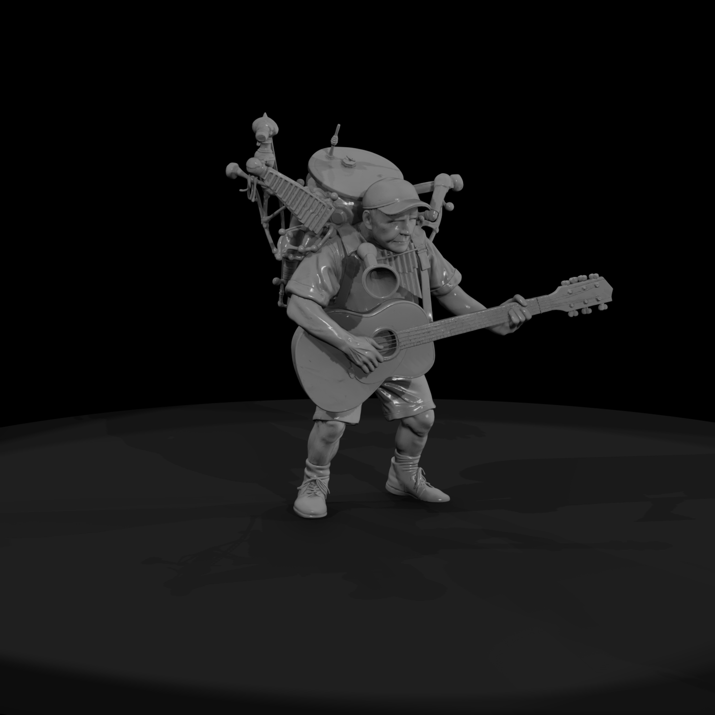 One‑man‑band street musician figure for dioramas