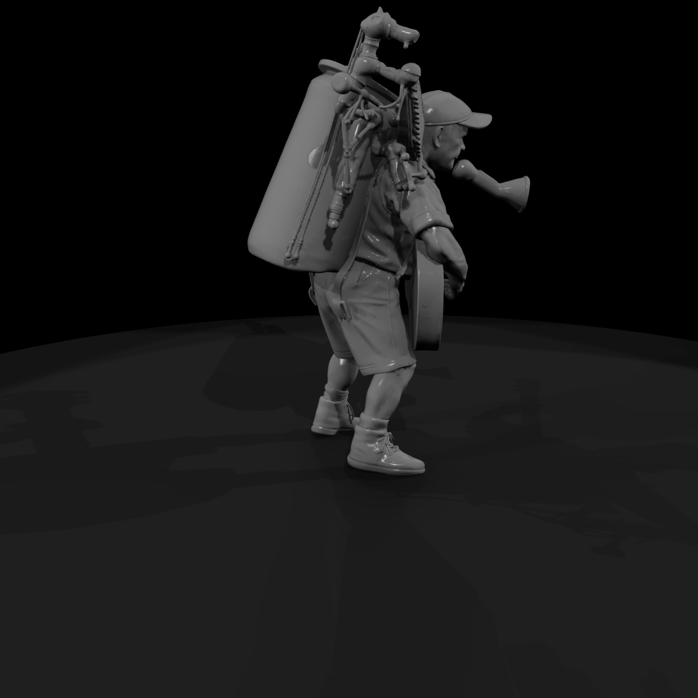 One‑man‑band street musician figure for dioramas