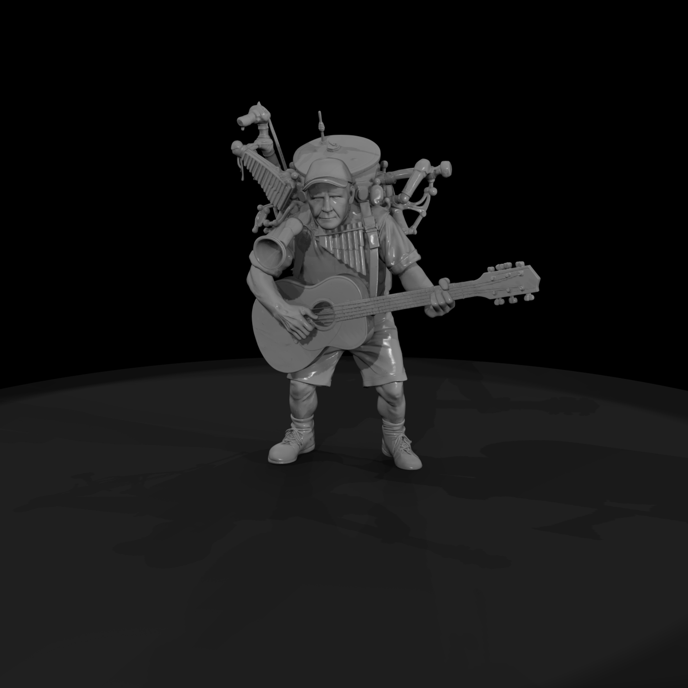 One‑man‑band street musician figure for dioramas