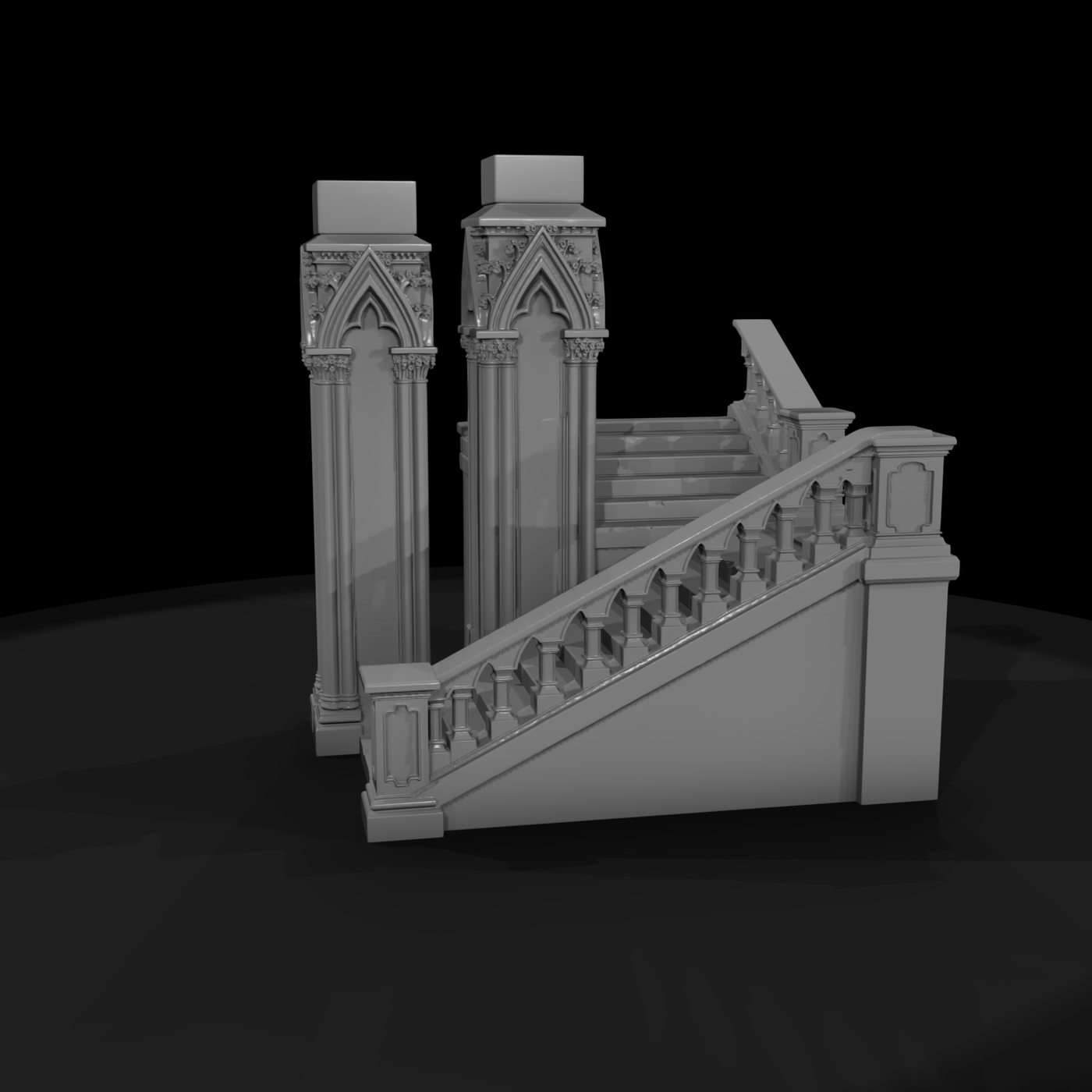Ornate Gothic Staircase Section for Dioramas