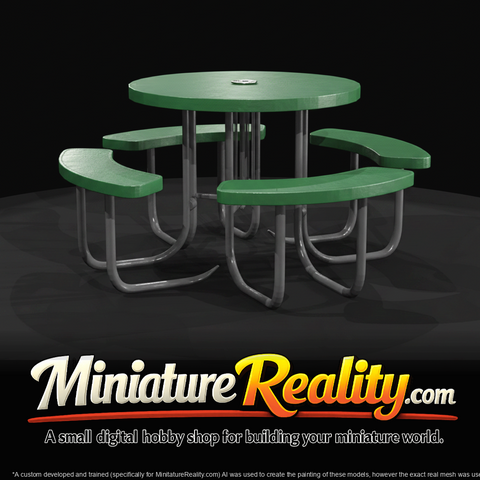 Outdoor/park picnic table (round, fixed benches) (estimated)