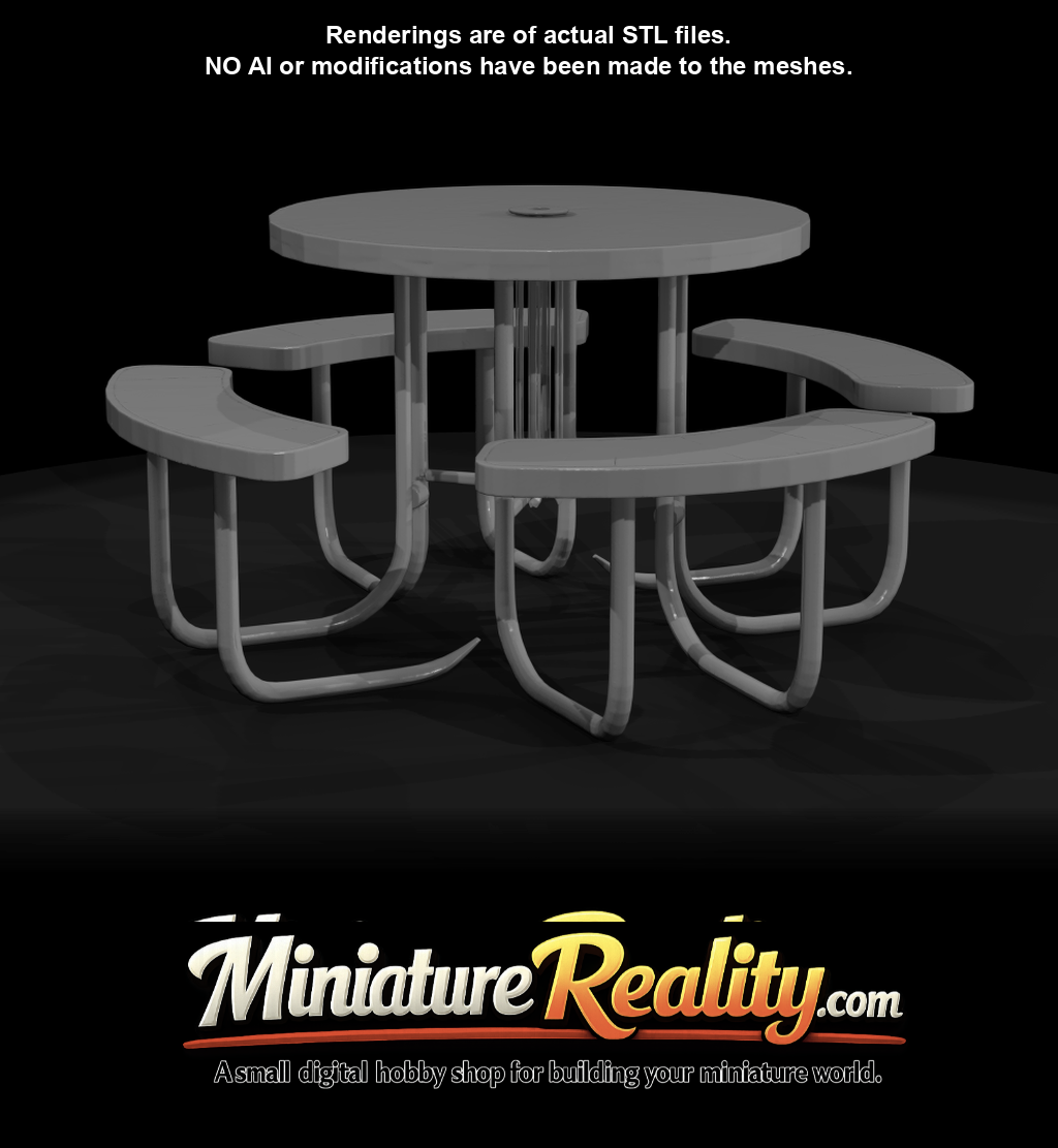 Outdoor/park picnic table (round, fixed benches) (estimated)