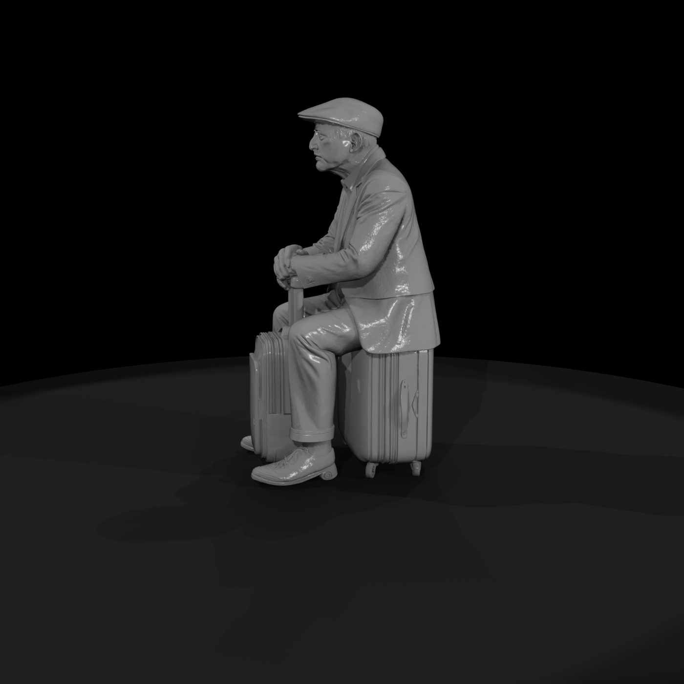 PASSENGERS WITH LUGGAGE WAITING MODERN Elderly man