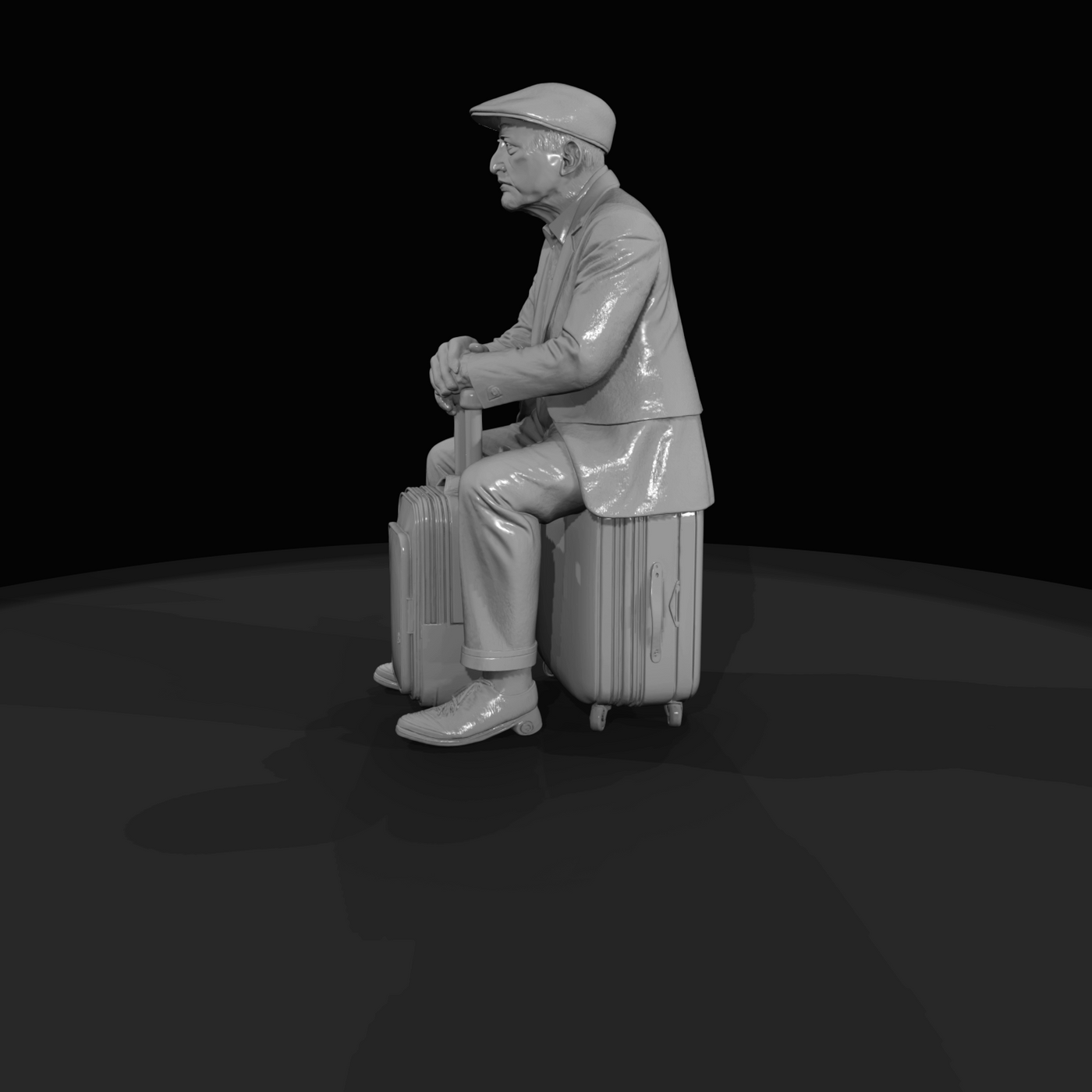 PASSENGERS WITH LUGGAGE WAITING MODERN Elderly man