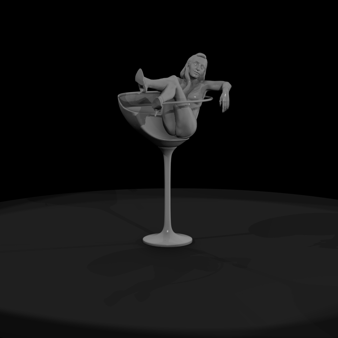 Pinup in Martini Glass — diorama figure