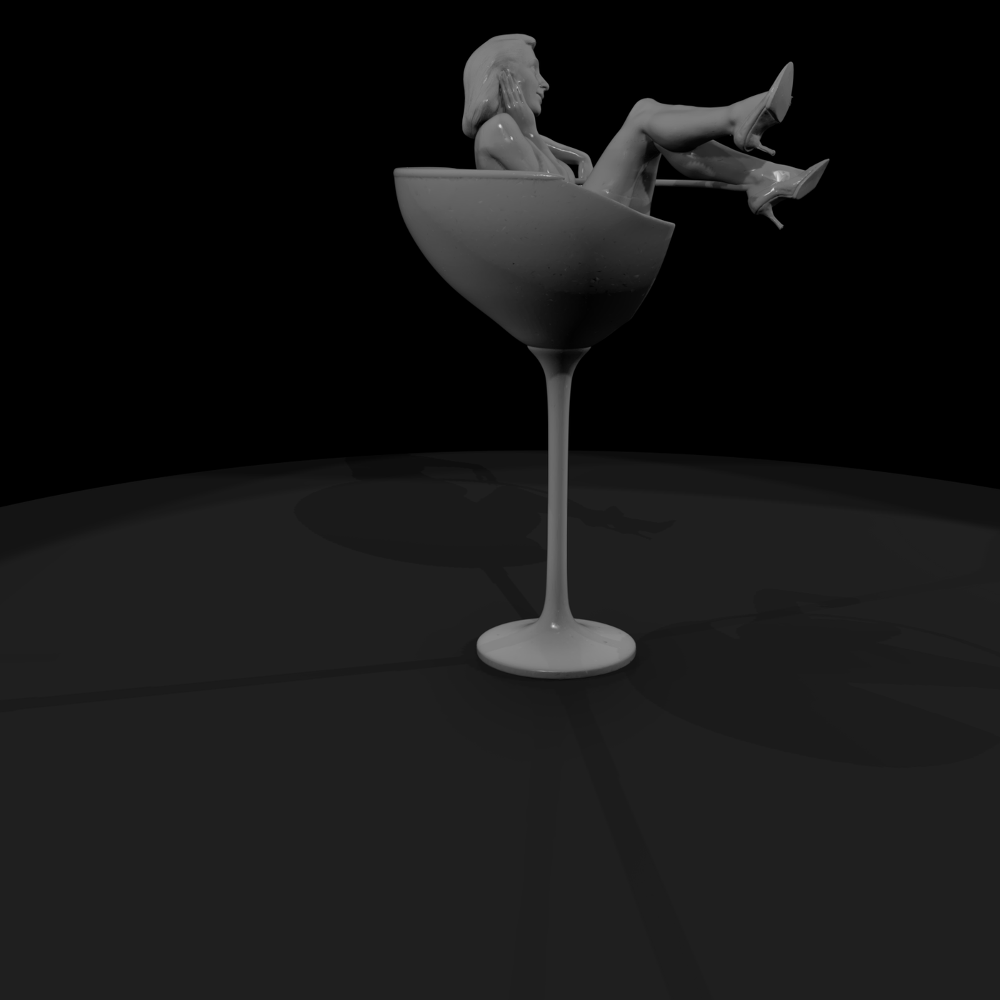 Pinup in Martini Glass — diorama figure