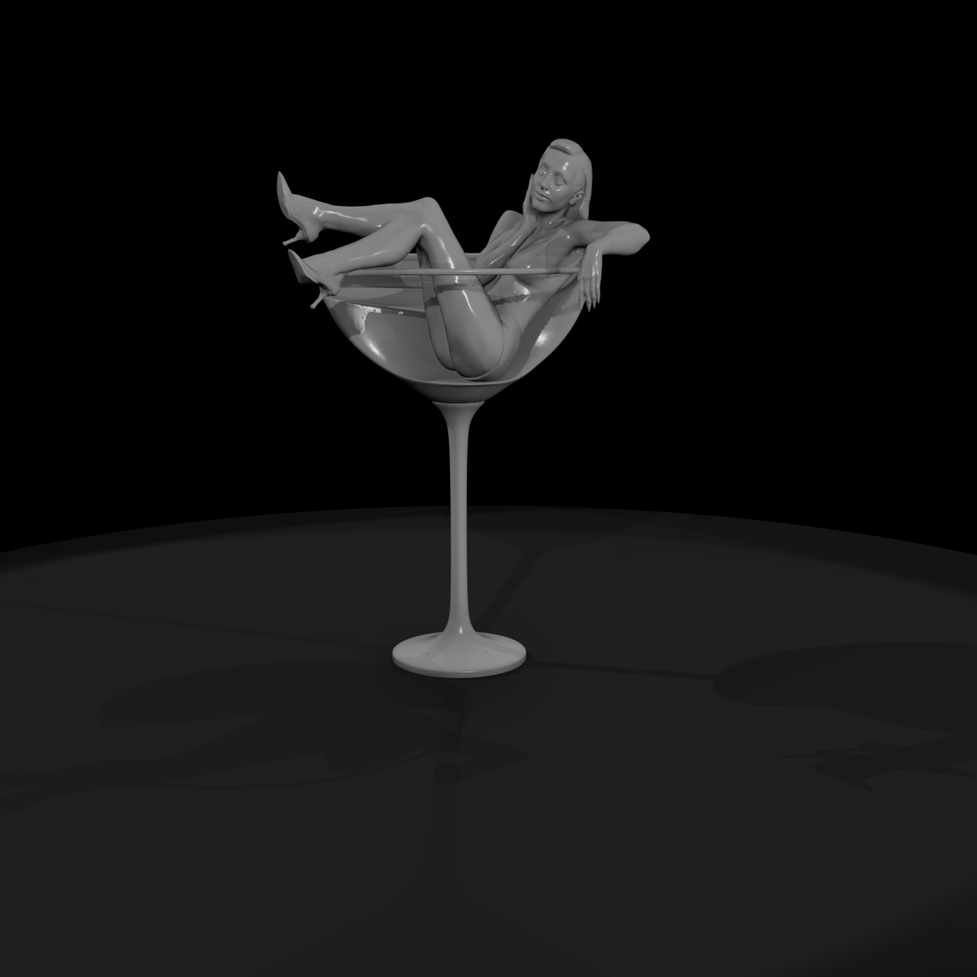 Pinup in Martini Glass — diorama figure