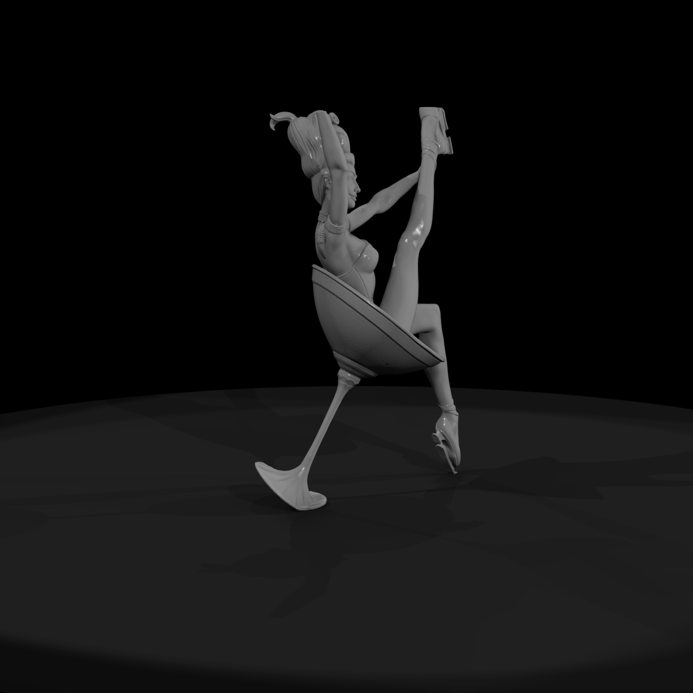 Pinup showgirl in cocktail glass diorama figure