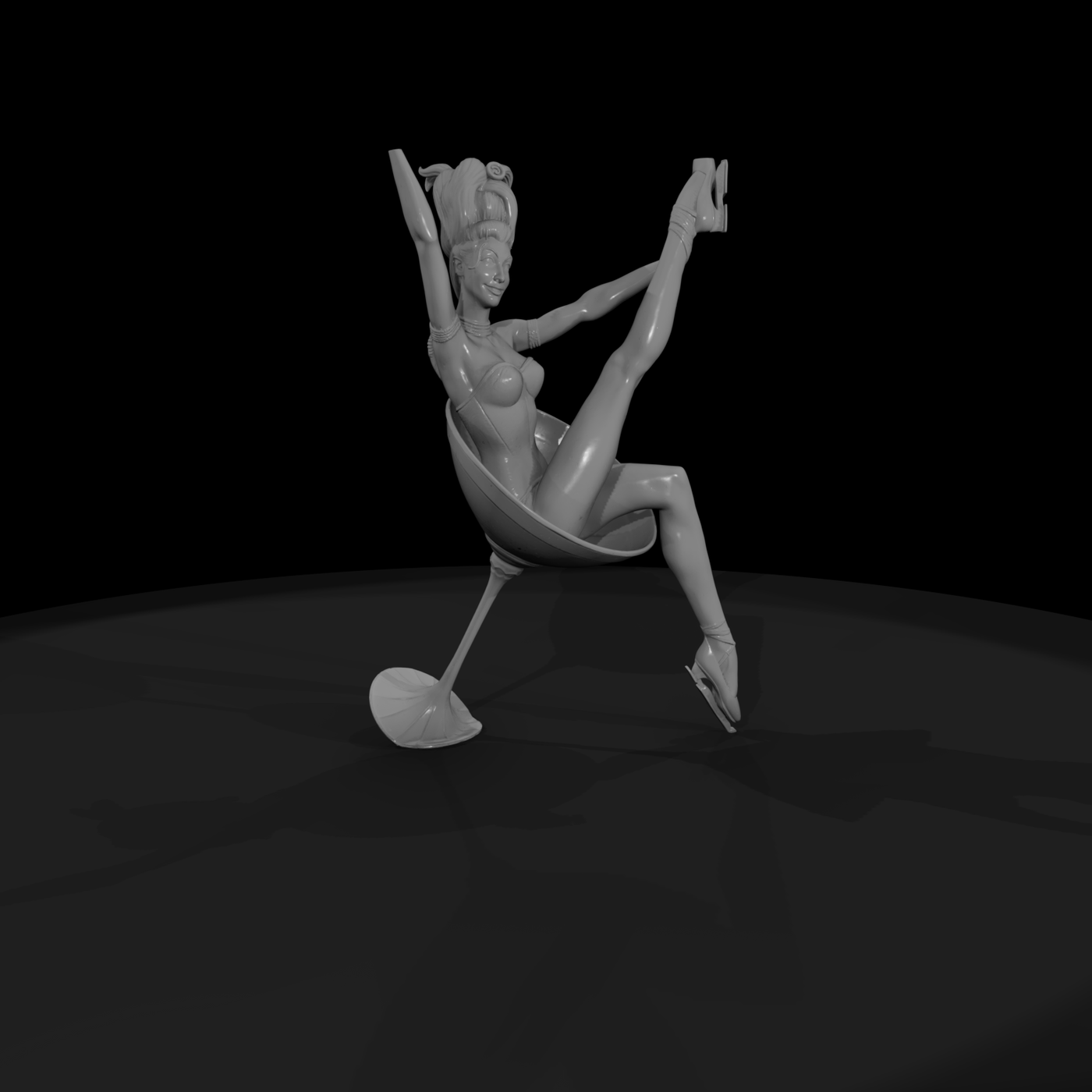 Pinup showgirl in cocktail glass diorama figure