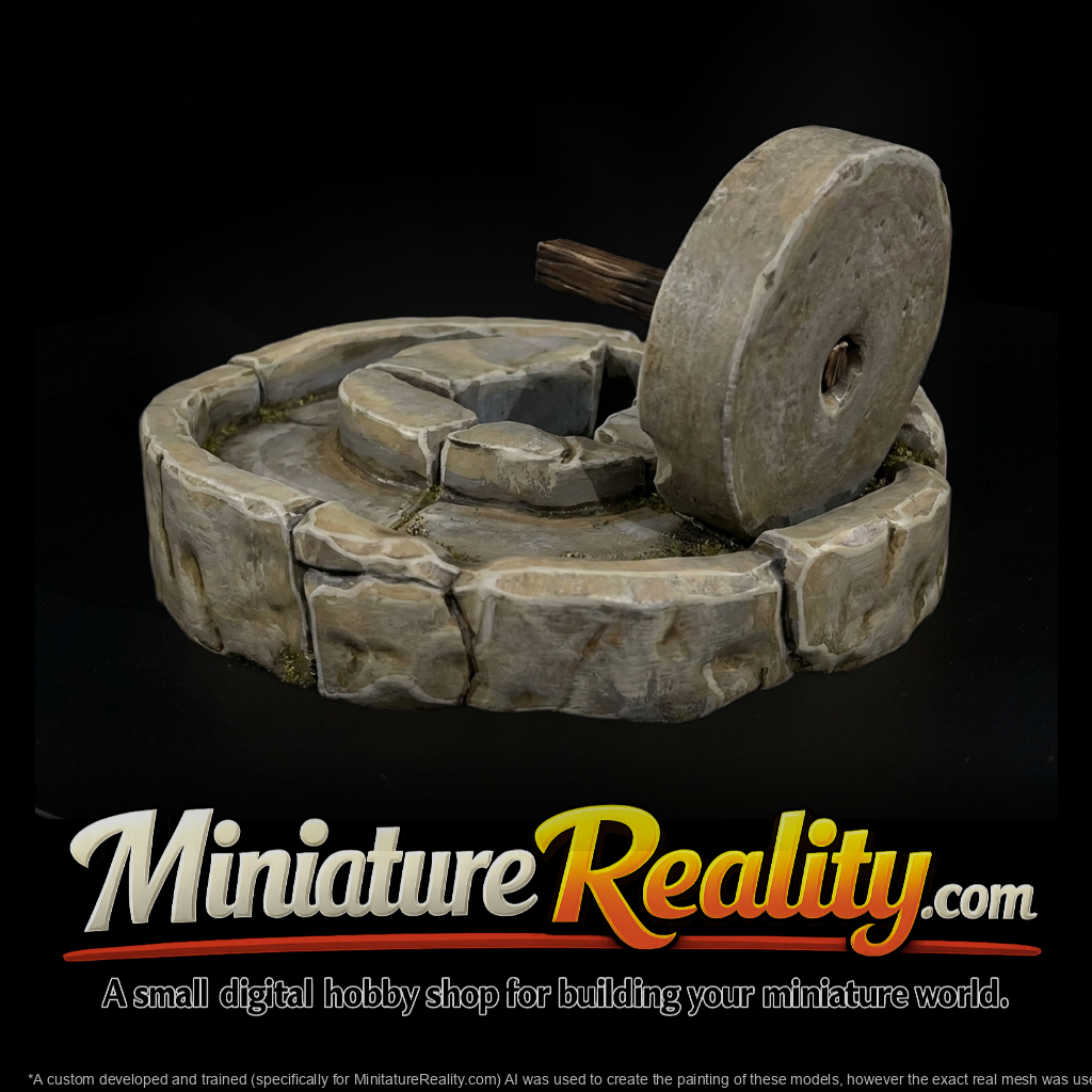 Rustic stone millstone and trough