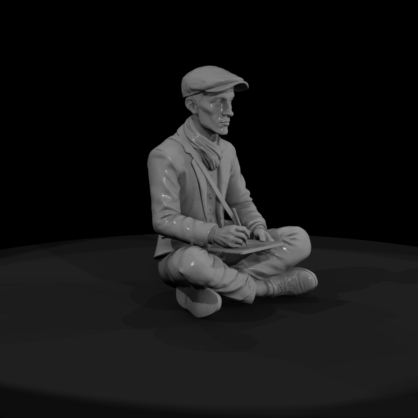Seated Sketching Artist Figure for Dioramas