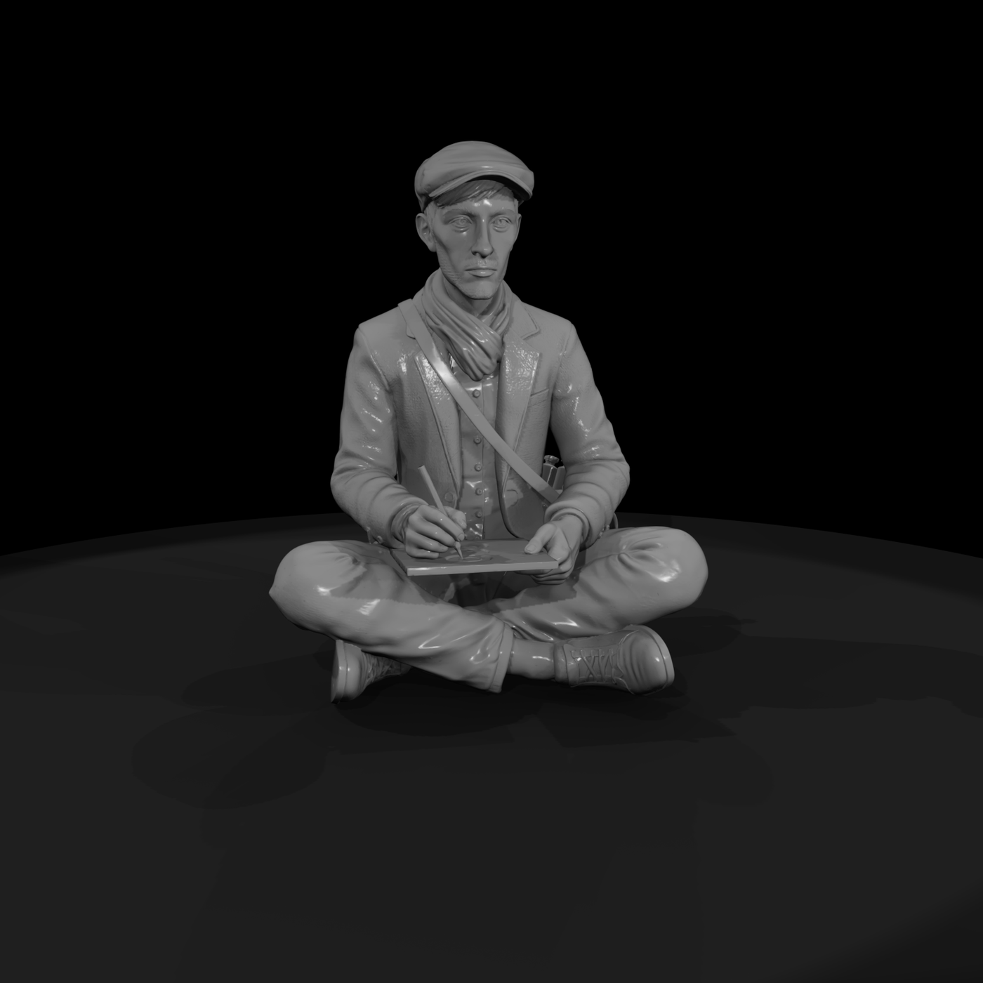 Seated Sketching Artist Figure for Dioramas