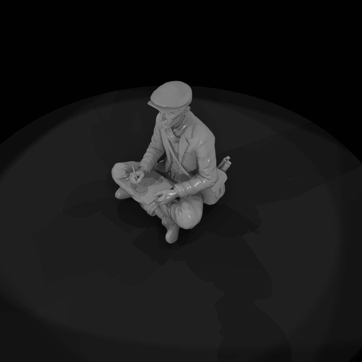 Seated Sketching Artist Figure for Dioramas