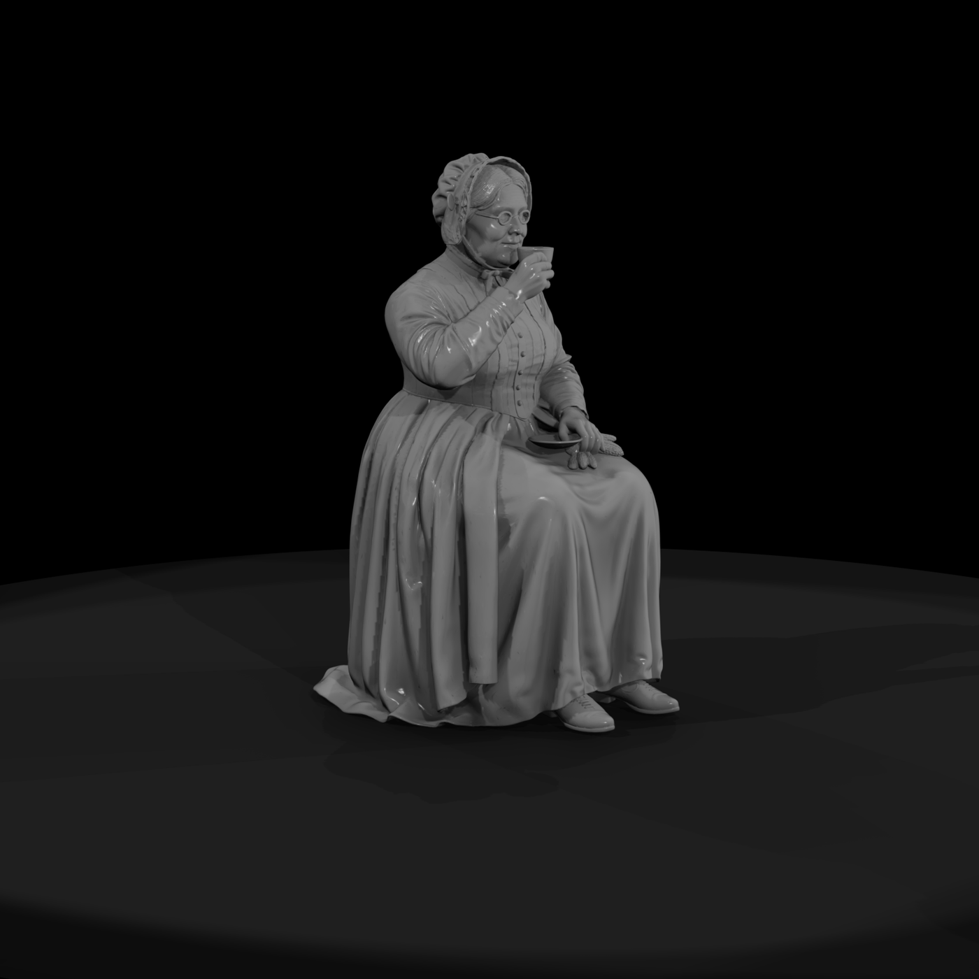 Seated Victorian Lady Drinking Tea Figure for Diorama 1:8