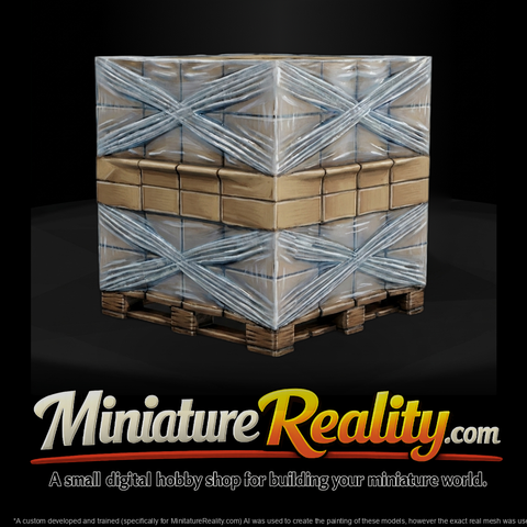 Shrink-wrapped pallet box stack and layouts