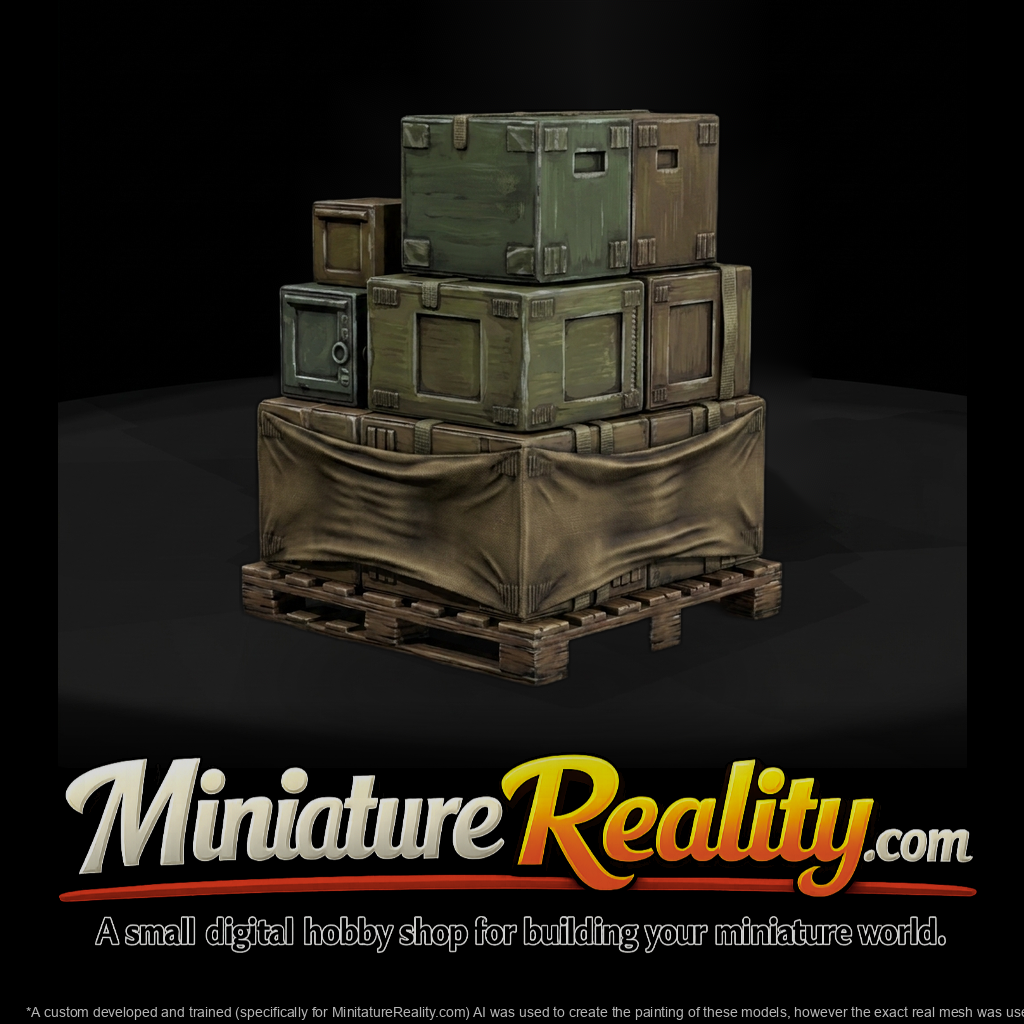 Stacked Shipping Pallet with Crates and Stretch-Wrap (