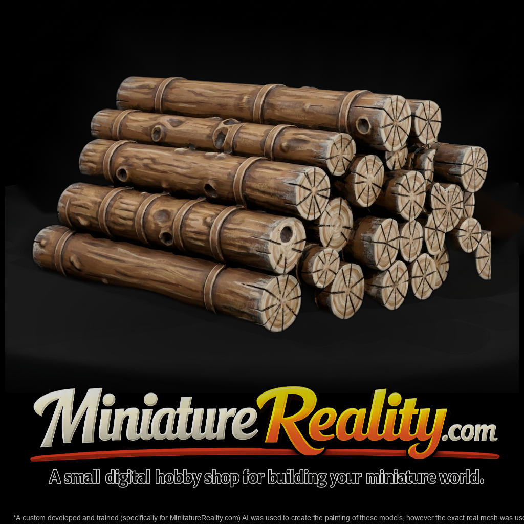 Stacked wood log pile and layouts