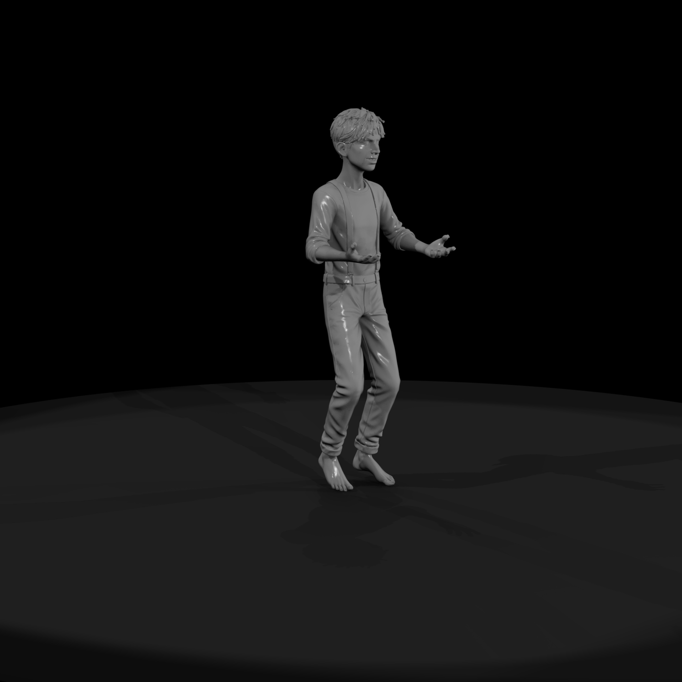 Standing young male barefoot figure for diorama
