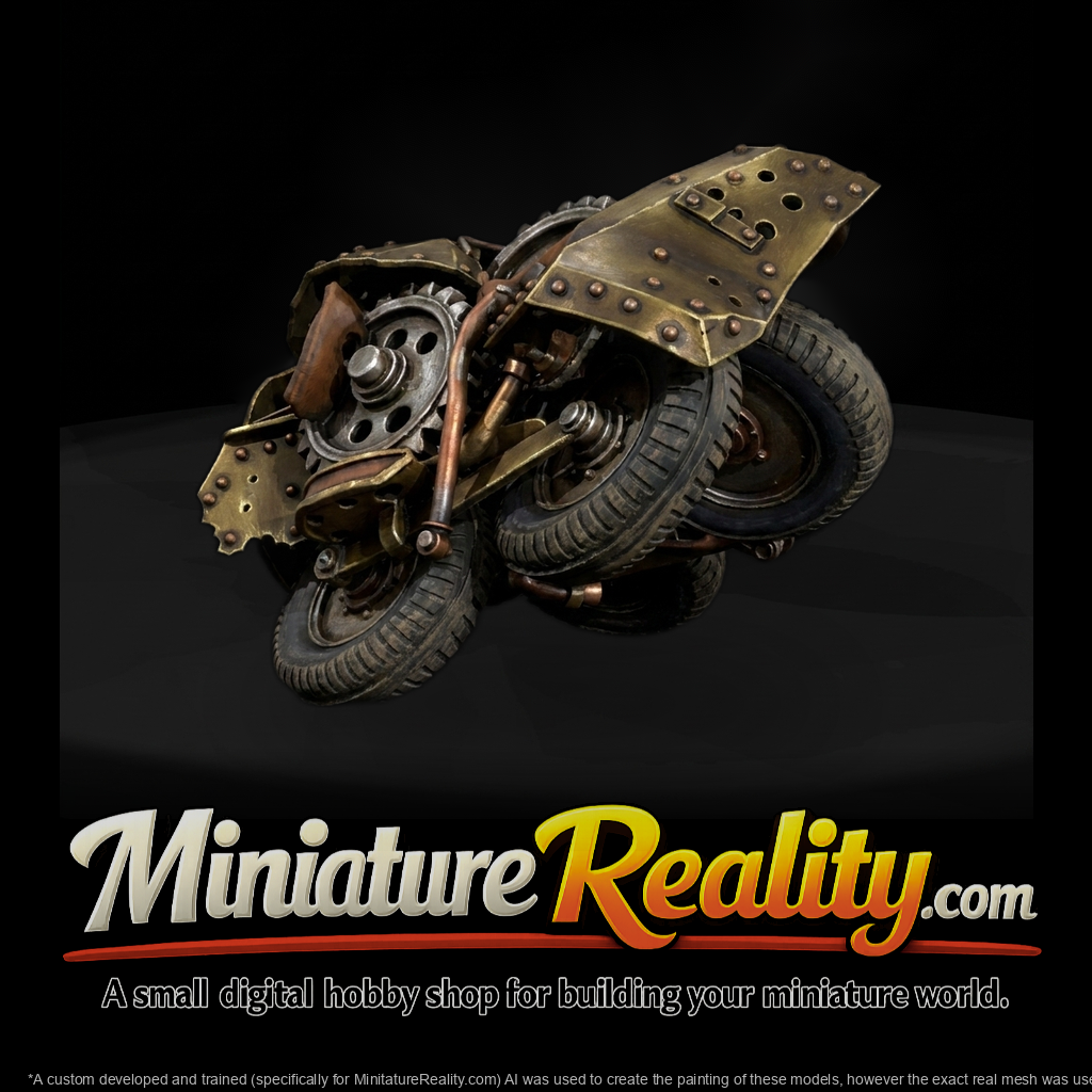 Steampunk industrial motorcycle miniature for dioram