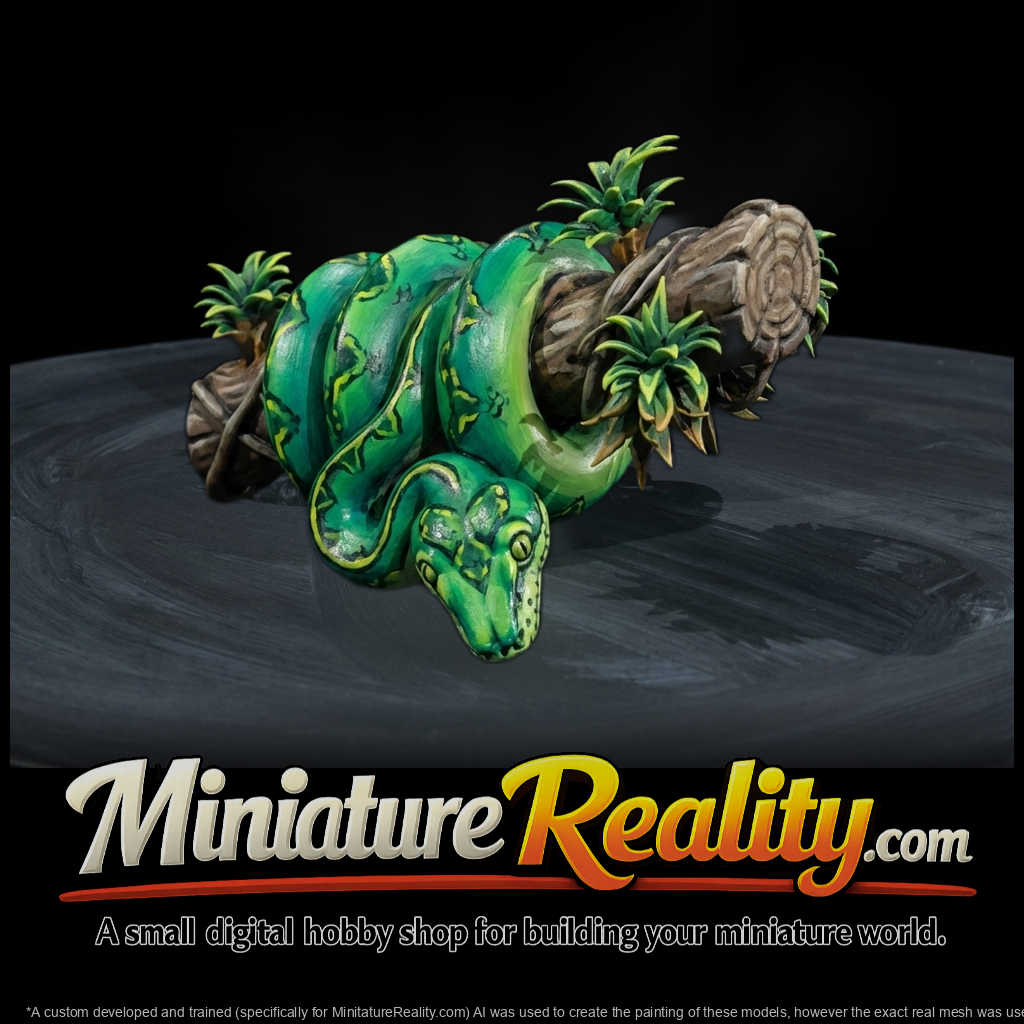 Stylized Coiled Jungle Snake on Branch
