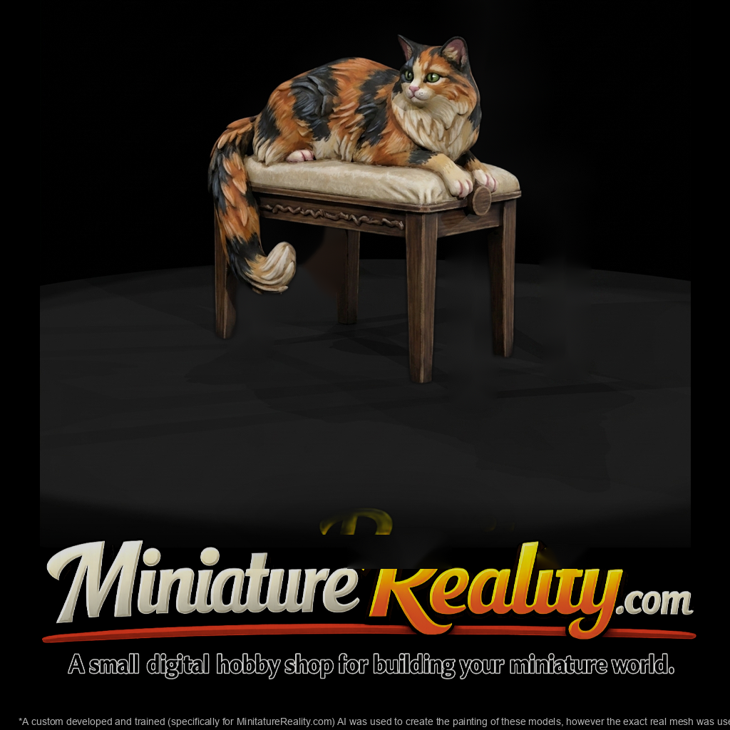 Stylized Longhair Cat on Vanity Stool