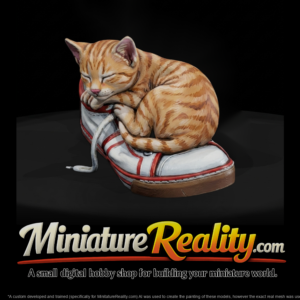 Stylized sleeping kitten in sneaker