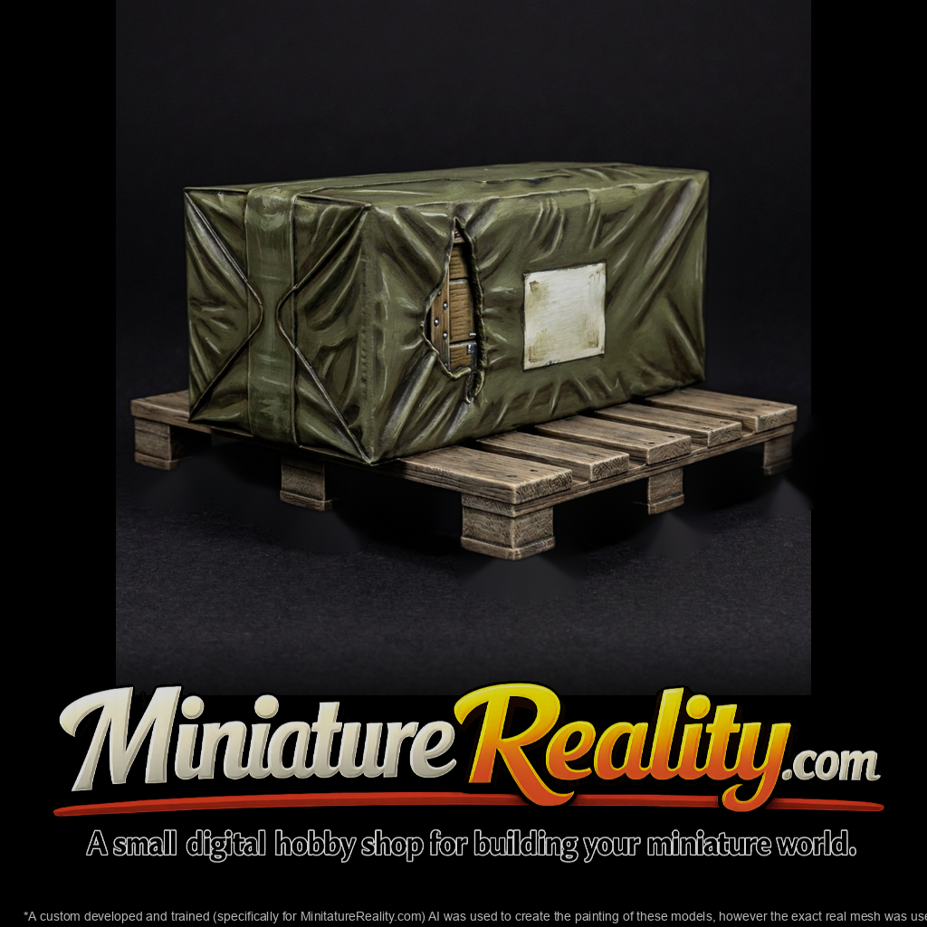 Tarp-wrapped cargo on wooden pallet