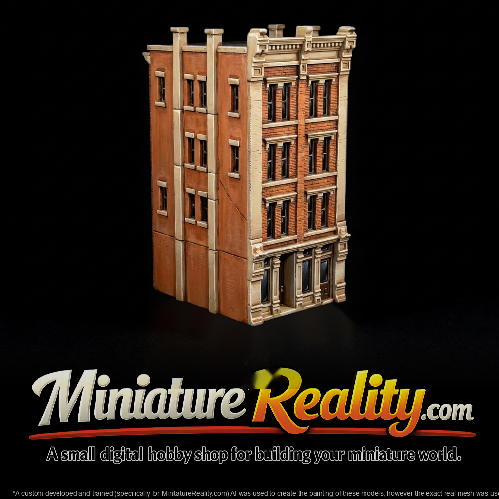 Three-Story Brick Storefront Facade for Dioramas and HO Trai
