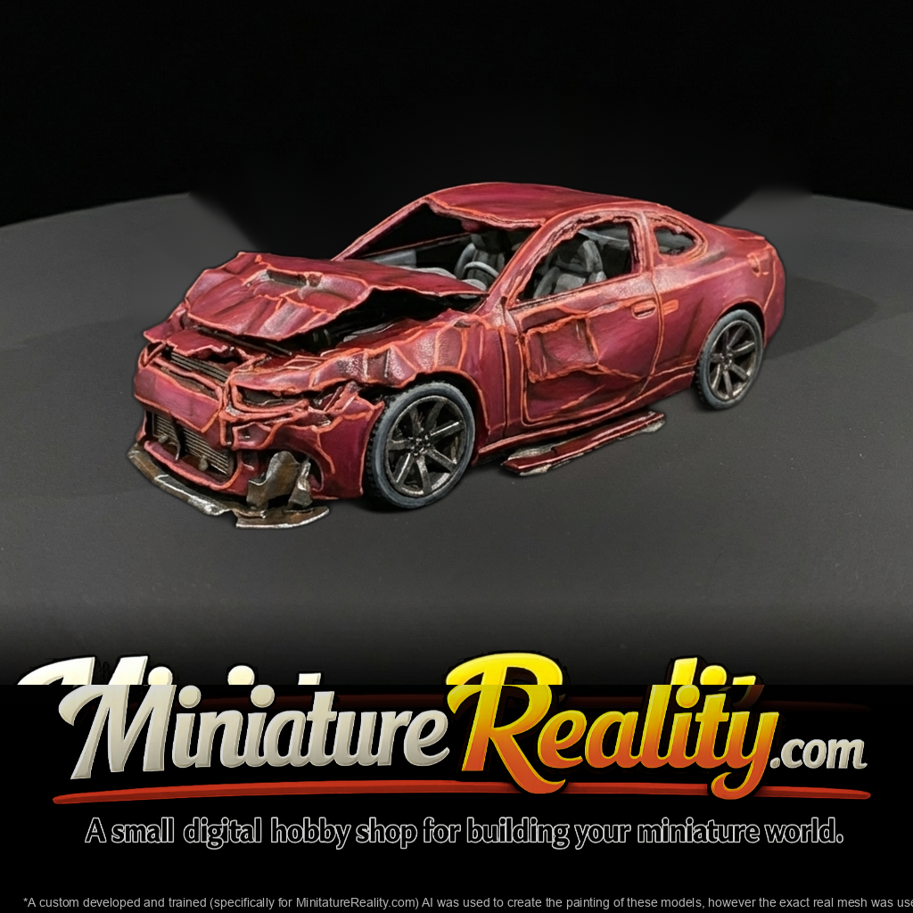 two-door coupe (2010s–2020s) — wrecked, crash damage