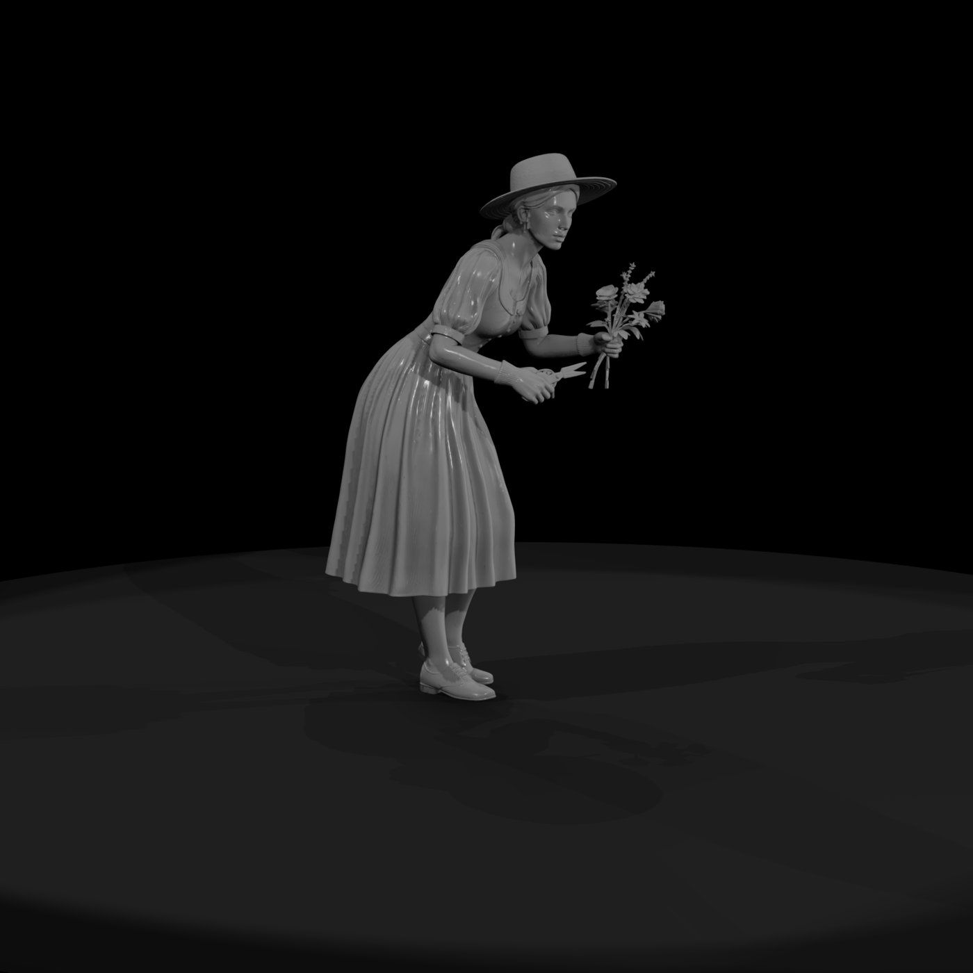 Victorian woman with bouquet and shears