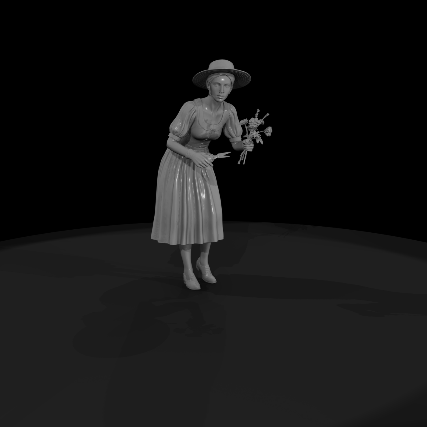 Victorian woman with bouquet and shears